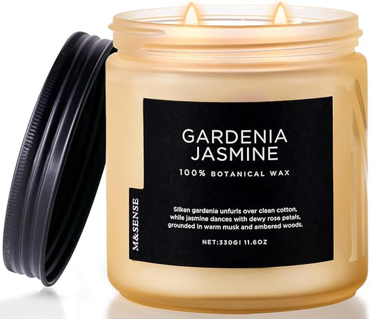 M&SENSE Gardenia Jasmine Scented Candle - 11.6oz Natural Soy Wax Clean Non Toxic 70-Hour Burn, 2-Wick Aromatherapy Candle for Bath & Office - Highly Scented Housewarming Gift for Mom Teacher Friends - Bloomnest