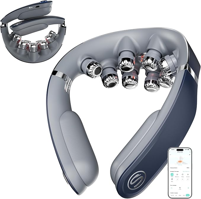SKG G7 Pro Fold Neck Massager for Pain Relief Deep Tissue Vibration Cordless Travel Massager,Foldable Neck Massager for Office Home Car Gifts for Men Women Dad Mom Grandpa SKG