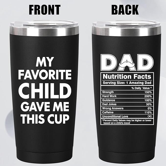 MASGALACC Birthday Gifts For Dad From Daughter, Son, Kids - Husband Present Ideas Coffee Mug For Bonus-Dad, Valentines Fathers Day Christmas - 20 Oz Tumbler, Black