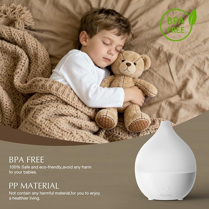 SALKING Essential Oil Diffuser, 100ml Small Aromatherapy Diffuser for Essential Oils, Auto Shut-Off Ultrasonic Diffusers, Cool Mist Humidifier with Warm White Lights, for Office Home (White) - Bloomnest