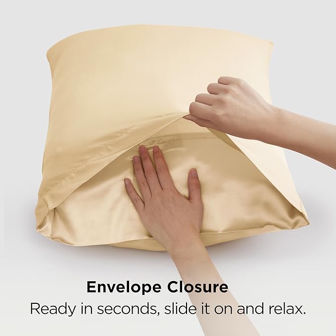 Bedsure King Size Satin Pillowcase Set of 2 - Champagne Gold Silky Pillow Cases for Hair and Skin with Envelope Closure, Similar to Silk Pillow Cases, Gifts for Women Men, 20x36 Inches, 2pcs - Bloomnest