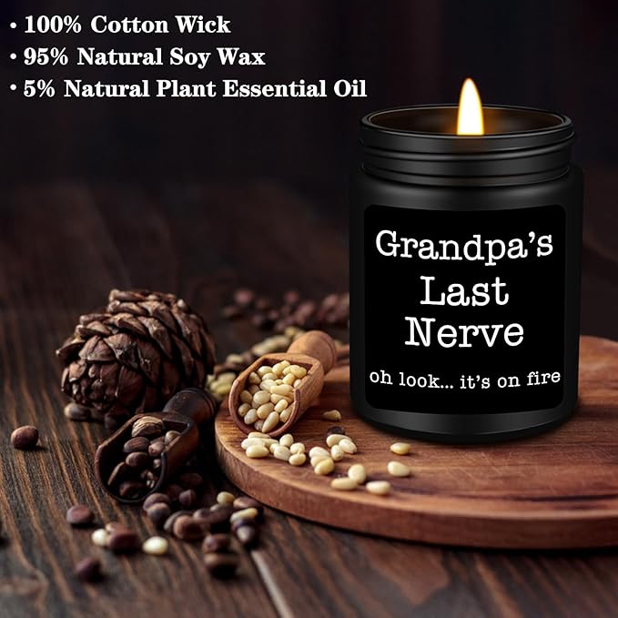 Homsolver Grandpa Gifts from Granddaughter Grandson, Unique Fathers Day, Birthday, Christmas, Retirement Candles, Grandpa’s Last Nerve Scented Candle