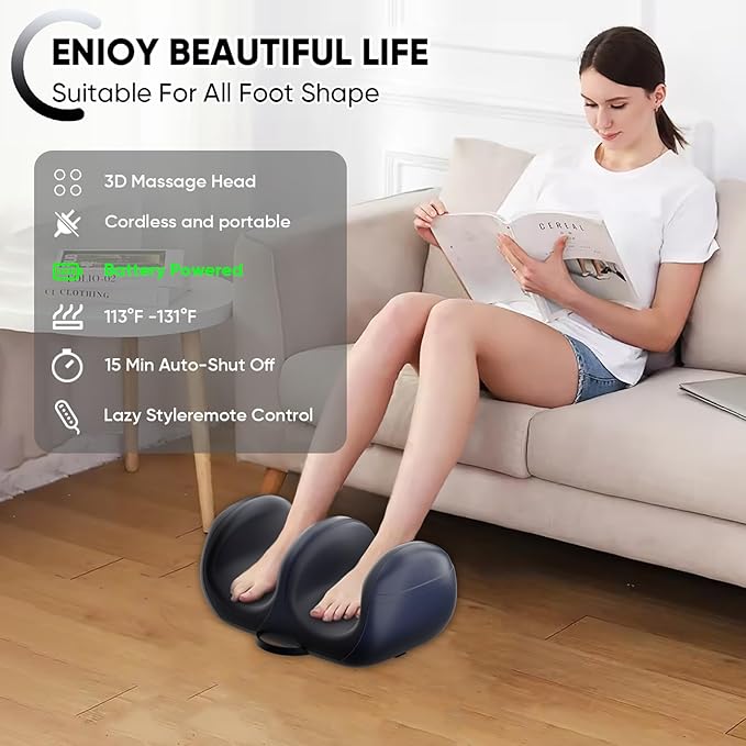 Cordless Rechargeable Foot Massager, 2025 Upgraded Foot Massager with Heat for Cord Remote Control, Portable for Home/Office Use, Gifts for Dad, Mom - Bloomnest