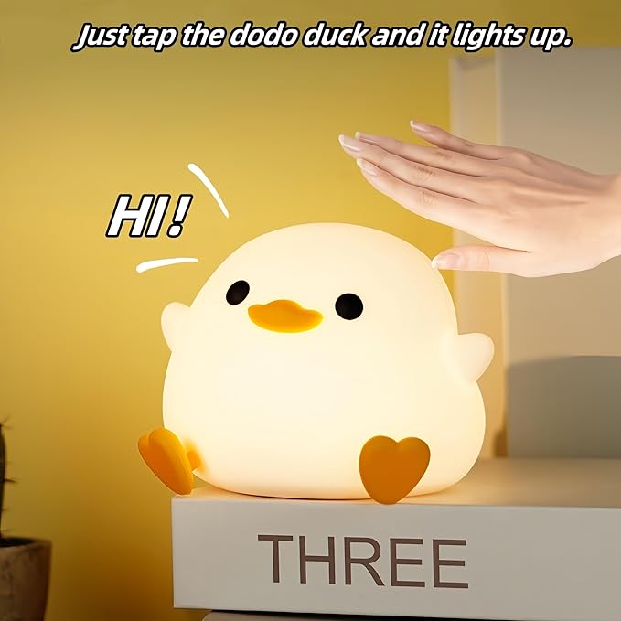 DoDo Duck Night Light, Cute Duck Lamp, Soft Silicone Dimmable Nursery Night Light, Touch Control & Rechargeable Night Lamp for Girls & Boys Bedroom, Living Room - Bloomnest