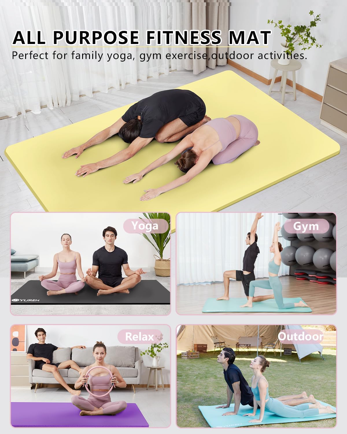 Large Yoga Mat 78"x 51" 20mm/15mm Thick Workout Mats for Home Gym, Extra Wide Workout for Women Men Gym Flooring Exercises