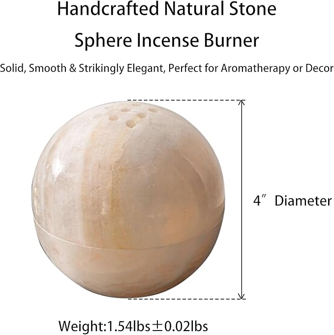 Natural Stone Sphere Incense Holder: 4" D Luxury Handmade Aromatherapy Burner for Meditation, Yoga & Home Décor, Multi-Hole Design, Pink Onyx - Bloomnest