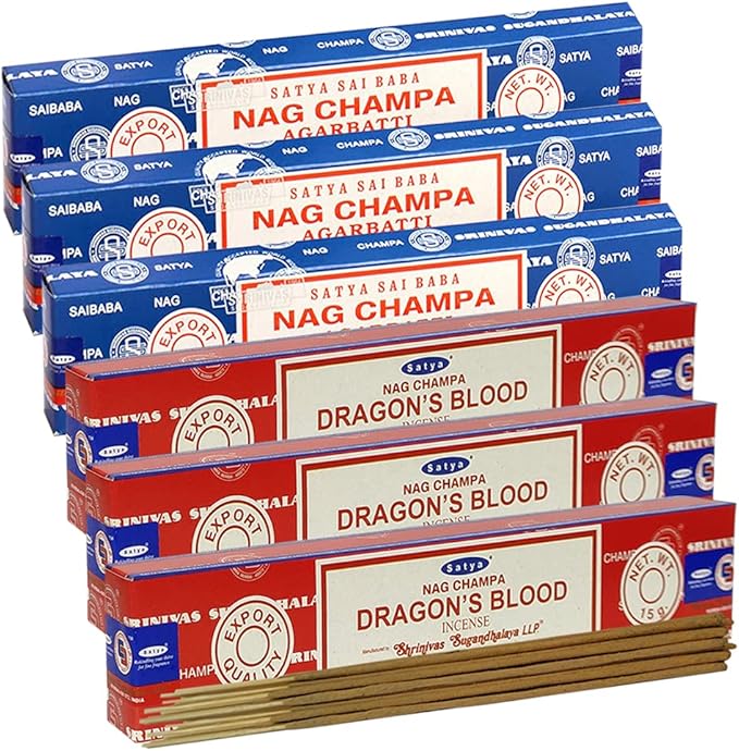 Nag Champa Dragons Blood Incense Sticks & Holder Bundle Variety Pack from House of Satya Incense Sticks and Trumiri TRUMIRI