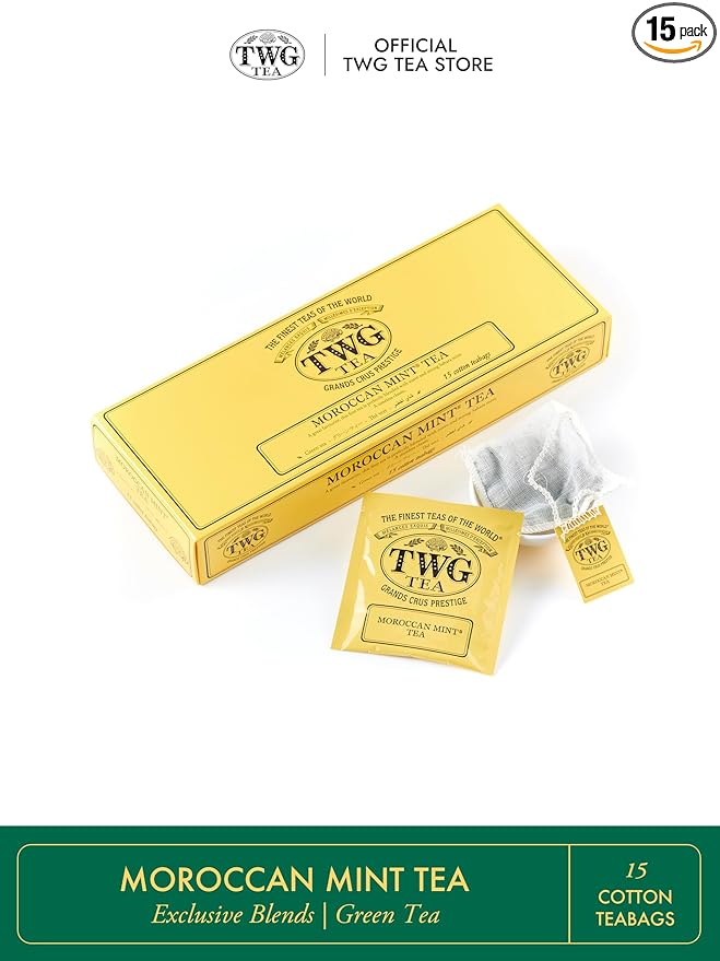 TWG Tea | Moroccan Mint Tea | Green Tea | Spearmint Leaves | 15 Hand Sewn Cotton Tea Bags | Gift Set - Bloomnest