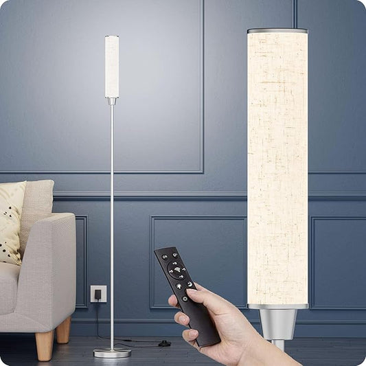 Floor Lamp with Remote Control,Floor Lamps for Living Room/Bedroom/Office, Stepless Adjustable 3000K-6000K Colors and 10-100% Brightness,Standing Light with Foot Switch (Nickel+Beige Linen) - Bloomnest