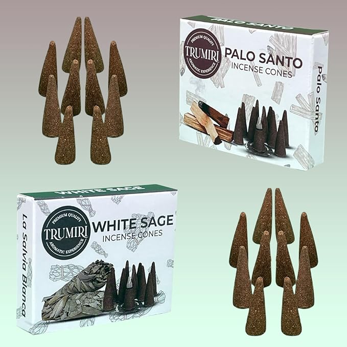 TRUMIRI Incense Cones - Combo Pack of 20 Cone Incense - 10 Palo Santo + 10 White Sage - Insence Cones - Incense Cones Scented - Cone Incense Scents - Insense Cones - Incent Cone TRUMIRI