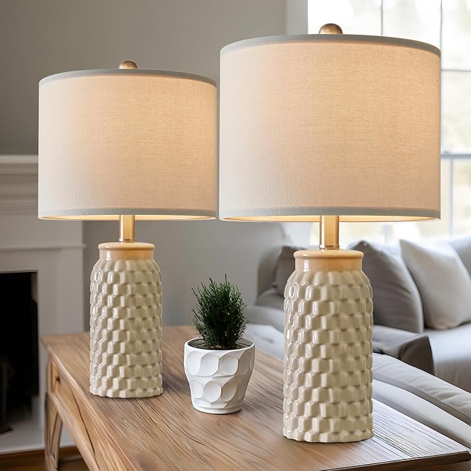 20.5" Modern Ceramic Bedside Lamp Set of 2 for Bedroom Decor Farmhouse Table Lamp for Living Room Office Dorm - Bloomnest