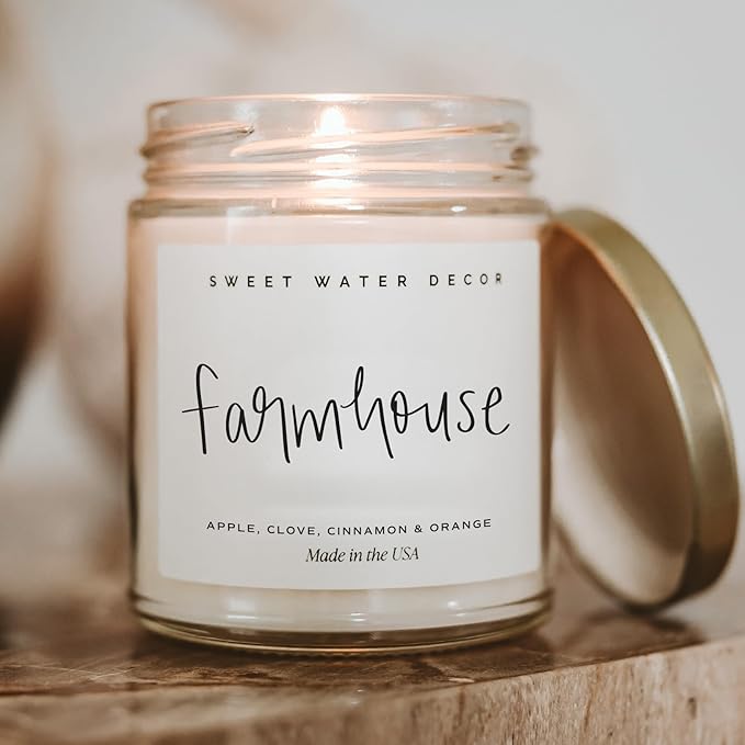 Sweet Water Decor Farmhouse Candle | Autumn, Cinnamon, and Nutmeg, Fall Scented Soy Candles for Home | 9oz Clear Jar, 40 Hour Burn Time, Made in The USA - Bloomnest