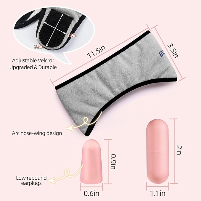 Sleep Mask with Adjustable Heads, Earmuffs for Sleep, Ear Warmers for Men & Women, 2 in 1 Ear Mask and Eye Cover, Comfortable & Soft for Side Sleepers (Grey) - Bloomnest