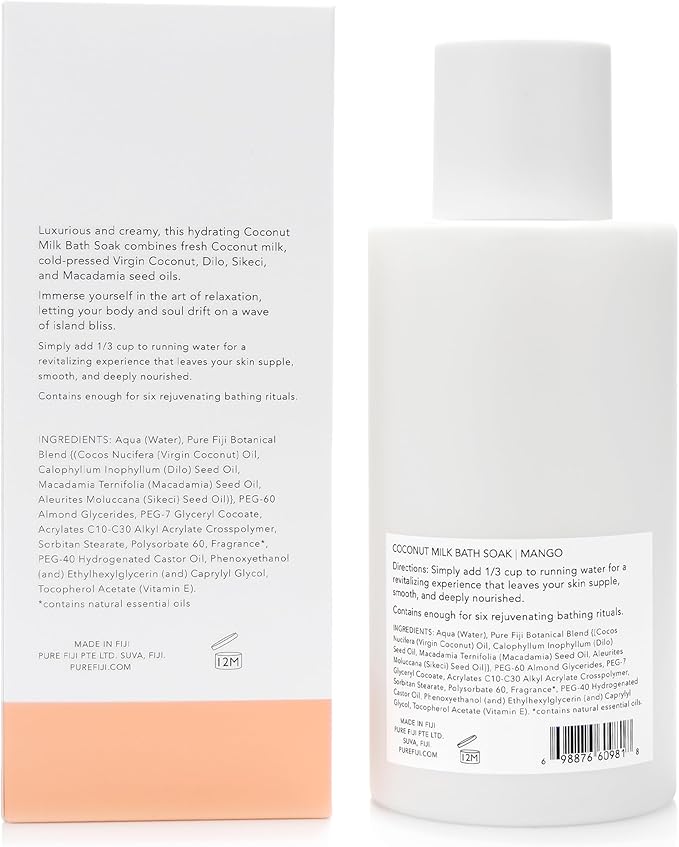 Pure Fiji Coconut Milk Bath Soak, Mango (14oz/415ml) - Bloomnest