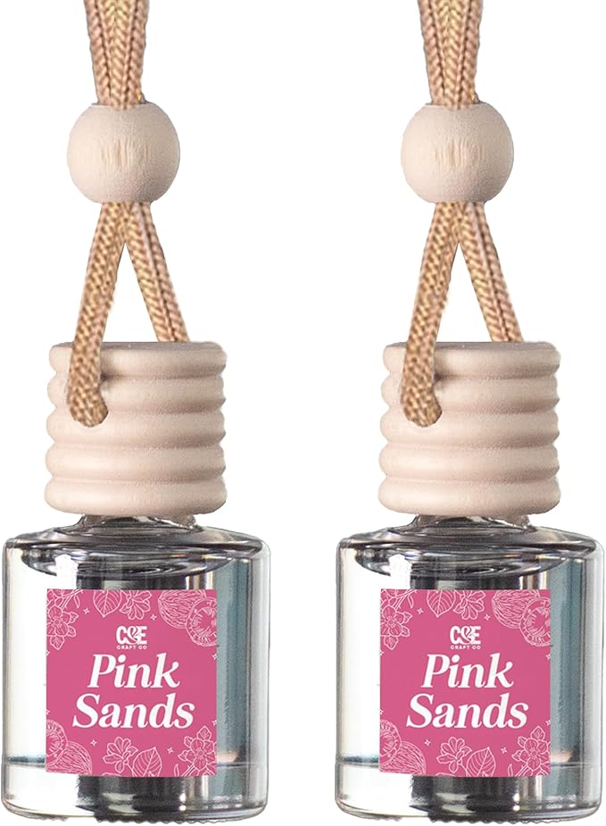 C&E Craft Co Hanging Car Air Freshener Diffuser 2 Pack, Long Lasting Fragrance Oil Car Freshener, Glass Bottle Auto Air Freshener, Made in USA (Pink Sands) - Bloomnest