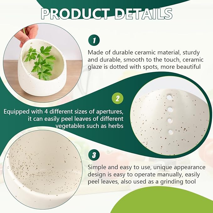 Pottery Herb Stripper Bowl, Handmade Ceramic Herb Peeling Bowl, for Separating Leaves and Stems (White) - Bloomnest