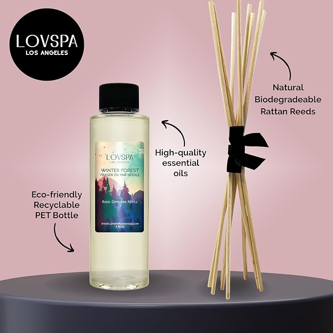 LOVSPA Winter Forest Pine Diffuser Oil - Holiday Essential Oils for Diffuser Refill & Air Freshener Room Spray - Natural Home Fragrance, Scented Oil for Diffusers, USA Made, 4oz - Bloomnest