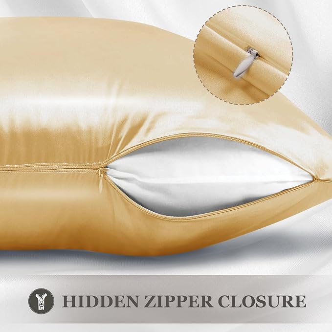 Adubor 100% Silk Pillowcase - Mulberry Silk Pillow Cases, 23 Momme 6A Grade Fibers, Silk Pillow Case for Hair and Skin Health, with Hidden Zipper (King 20''×36'', Gold, 1PC) - Bloomnest
