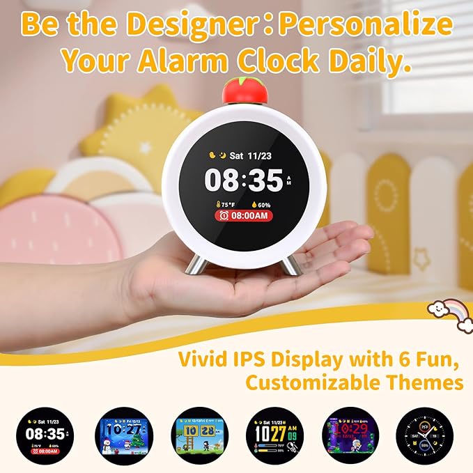 Dekala ChronoSense Sound Machine Alarm Clock for Bedroom w/Temperature Humidity, Sleep White Noise Sound Machine, 100dB Loud Gradual Alarm for Heavy Sleeper IPS Screen Animation