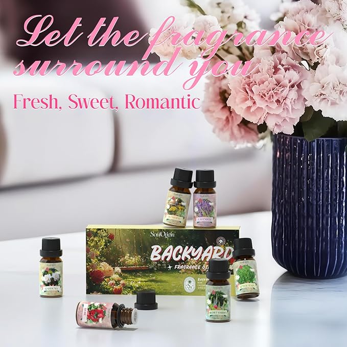 Backyard Fragrance Oils Set, Flower Essential Oil Gift Set for Diffuser, Floral Scent Diffuser Oil, Diffuser Scents Oil for Home-Gardenia, Rose, Lavender, Secret Garden, After Rain,Sunshine - Bloomnest
