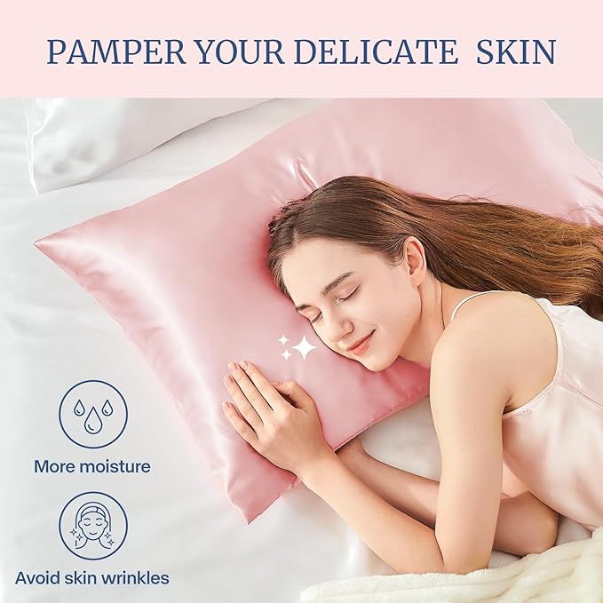 BEDELITE Satin Pillowcase for Hair and Skin, Super Soft and Cooling Similar to Silk Pillow Cases 2 Pack with Envelope Closure, Gift for Women Men(20"x36" King Size, Pink) - Bloomnest