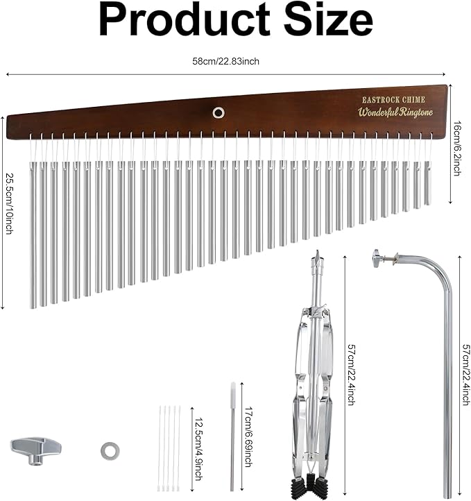 EASTROCK 36 Note Chimes Slant Style Musical Instruments Percussion Instrument European Ash Single-row Chime Bar Chimes Percussion Height-Adjustable Stand Silver - Bloomnest