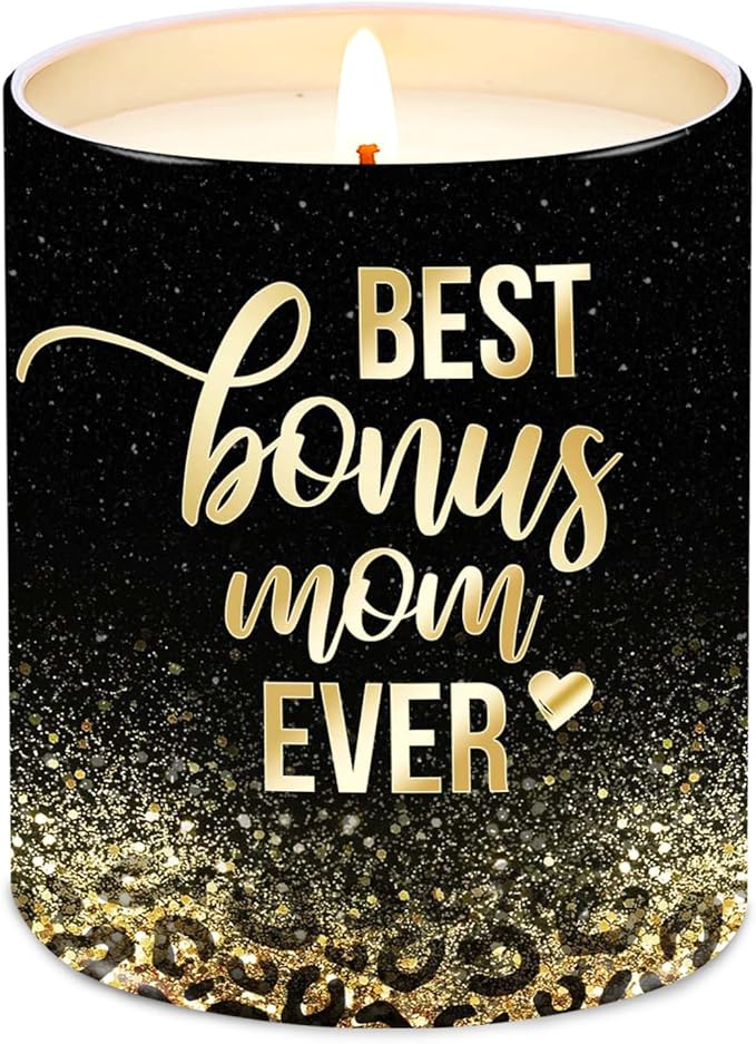 TEEZWONDER Mothers Day Gifts for Bonus Mom from Daughter Son - Leopard Favorite Child Long Lasting Vanilla Lavender Candle 10 oz - Mother's Day Mom Birthday Gifts for Women Mama Stepmom - Bloomnest