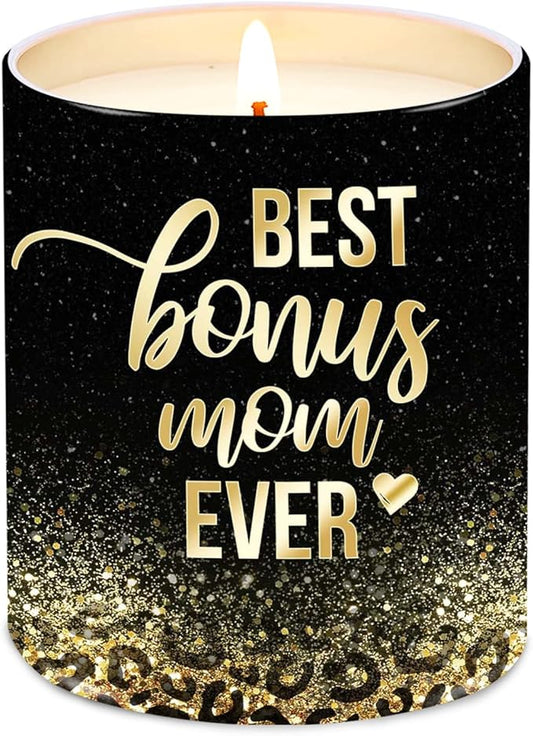 TEEZWONDER Mothers Day Gifts for Bonus Mom from Daughter Son - Leopard Favorite Child Long Lasting Vanilla Lavender Candle 10 oz - Mother's Day Mom Birthday Gifts for Women Mama Stepmom