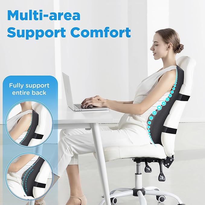 Teemour High Back Support Pillow for Office Chair, Fully Support Entire Back Cushion Pain Relief Promotes Posture- Memory Foam Lumbar Support Pillow for Offfice Chair, Desk, Gaming Chair - Bloomnest