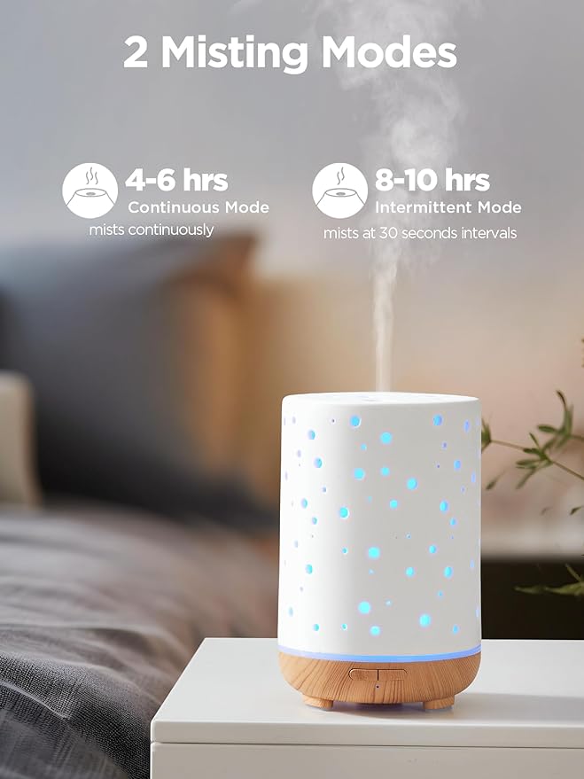 InnoGear Essential Oil Diffuser, 150ml Ceramic Ultrasonic Air Humidifier Cool Mist Aromatherapy Diffuser with 2 Mist Modes, Waterless Auto Off for Home Office, White - Bloomnest