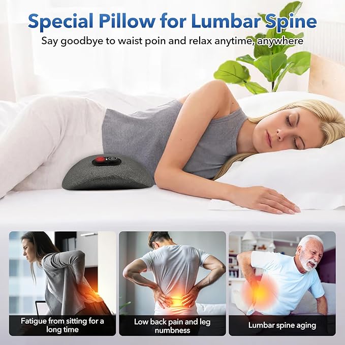 3 in 1 Rechargeable Back Massager with Heat, Height Adjustable for Bed and Chair, Electric Lumbar Support Pillow Back Massager, Relieves Deep Tissue Pain, Lumbar Wedge Cushion - Bloomnest