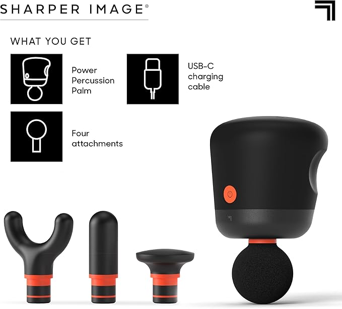 Sharper Image® Powerboost Palm Mini Massage Gun – 4 Attachments & 4 Speeds| Compact Deep Tissue Massager Gun| Workout Recovery Massage Tool| Full Body Back Muscle Soreness Pain Relief Gift - Bloomnest