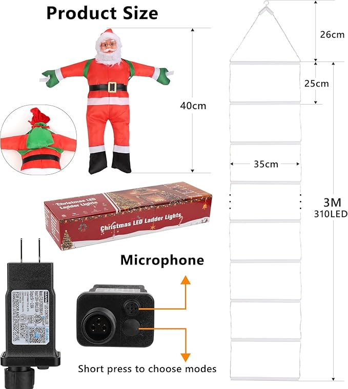 Toodour Christmas Decorations Lights, 10ft Smart RGB Christmas Decorative Lights with Santa Claus, Bluetooth & App Controlled Ladder Light - Music Sync Color Changing Xmas Light for Indoor Outdoor - Bloomnest
