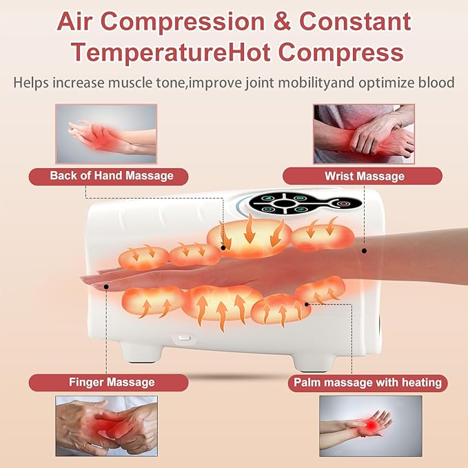 AERLANG Hand Massager Hand Massage Machine with Heat and Compression Cordless Electric Hand Massager for Arthritis and Carpal Tunnel, Birthday Gifts for Women Men mom Husband Gifts Gray-White - Bloomnest