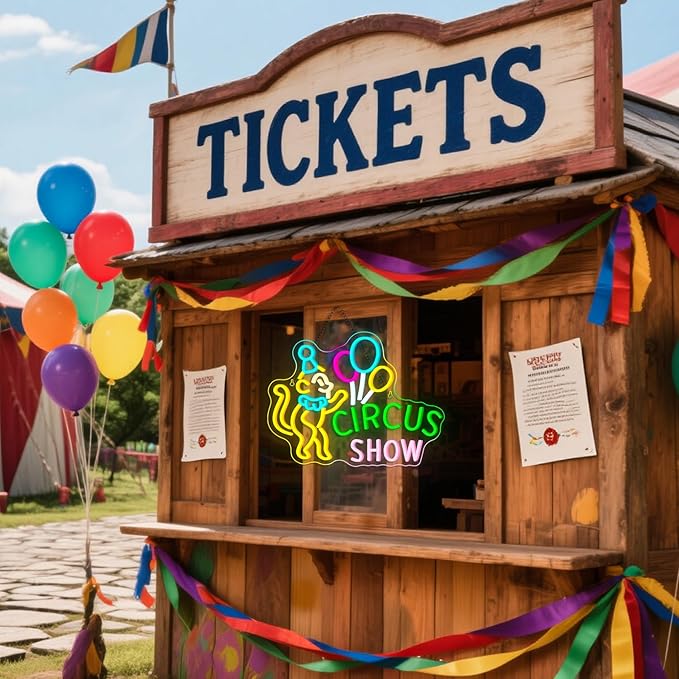 Lucunstar Monkey Neon Sign LED Circus Sign with Clown and Balloons for Theme Park LED Carnival Decor for Play Restaurant College Room Neon light Animal Gifts for Circus Fans Teens - Bloomnest