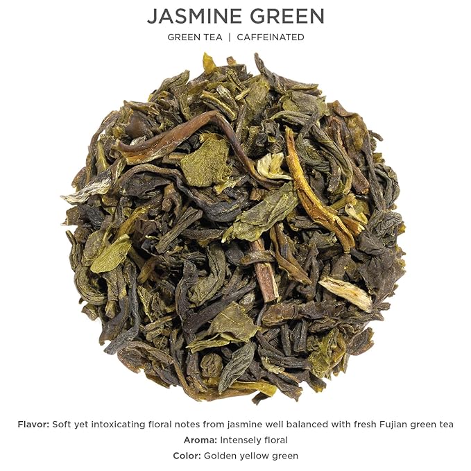 Tea Forte Jasmine Green Premium Loose Leaf Caffeinated Green Tea Blend Canister, Makes 35-50 Cups - Bloomnest