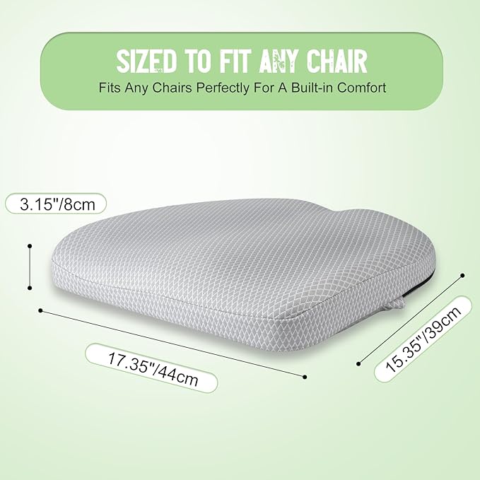 Air Fiber Office Chair Cushion - Ergonomic Seat Cushion for Orthopedic Coccyx, Relief Hip & Back Support - Doctor Recommended Cushion for Long Sitting Worker Driver & Handicapped (Light Grey) - Bloomnest