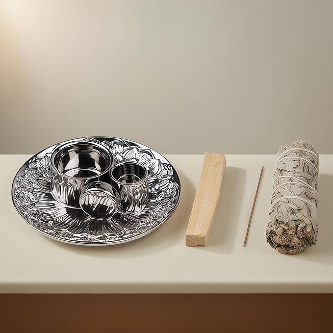 4 in 1 Incense Holder, Ceramic Incense Stick and Palo Santo Holder,Sage Holder for Burning- 5.5" Ceramic Ash Catcher Tray for Meditation and Yoga Room (Silver) - Bloomnest
