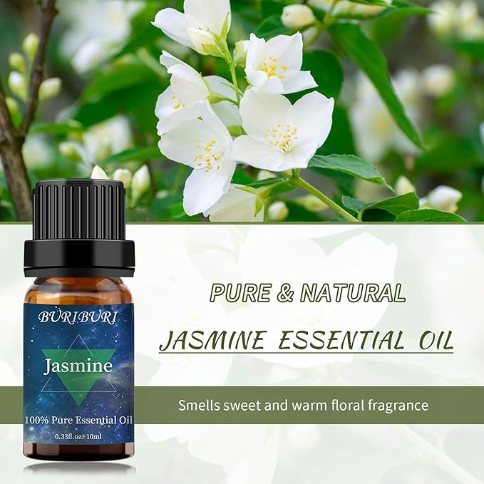 BURIBURI Vanilla Oil and Jasmine Essential Oil, 100% Pure, Undiluted, Natural, Organic Aromatherapy Vanilla Essential Oils Gift Set, 10MLx2 BURIBURI