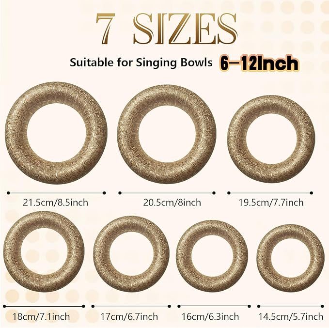 7 Pcs Singing Bowl Cushion Set for 6-12" Tibetan Singing Bowls, Handmade Silk Brocade Round Cushion Pillow for Meditation Sound Healing and Crystal Sound Bowls Accessories(Brown) - Bloomnest