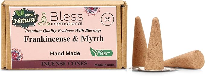 Bless International Frankincense-and-Myrrh 100%-Natural-Incense-Cones Handmade-Hand-Dipped Organic-Chemicals-Free for-Purification-Relaxation-Positivity-Yoga-Meditation The-Best-scents (10 Count) BlessInternational