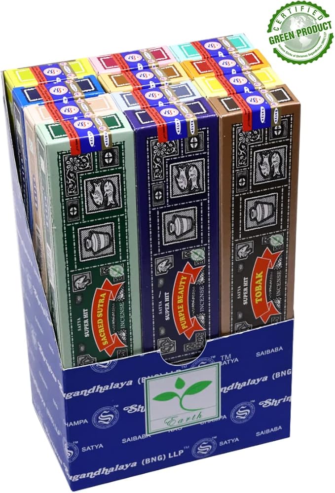 Earth Satya Super Hit Incense Sticks 15 GMS (Pack of 12) (Green Certified) Indian Perfumed Hand Rolled Agarbatti Perfect for Worship, Church, Aroma Therapy, Relaxation, Positivity Earth
