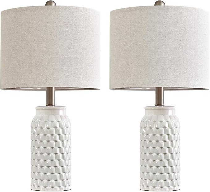 20.5" White Modern Ceramic Bedside Lamp Set of 2 for Bedroom Decor Farmhouse Table Lamp for Living Room Office Dorm - Bloomnest