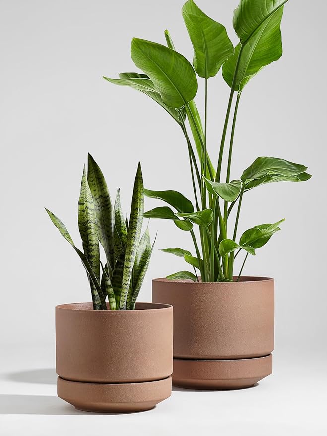 LE TAUCI 12 Inch Pots for Plants with Saucer | Ceramic Outdoor & Indoor Planter Pot for Plants | Drainage Hole, Mesh Pad & Plug | Unglazed Porous | Modern for Home, Office and Patio – Terracotta Color - Bloomnest