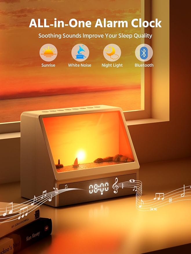 Sunrise Alarm Clock for Bedrooms - White Noise Machine with 12 Sleep Sounds and Dimmable Light for Baby Adults Kids Heavy Sleepers - Bloomnest