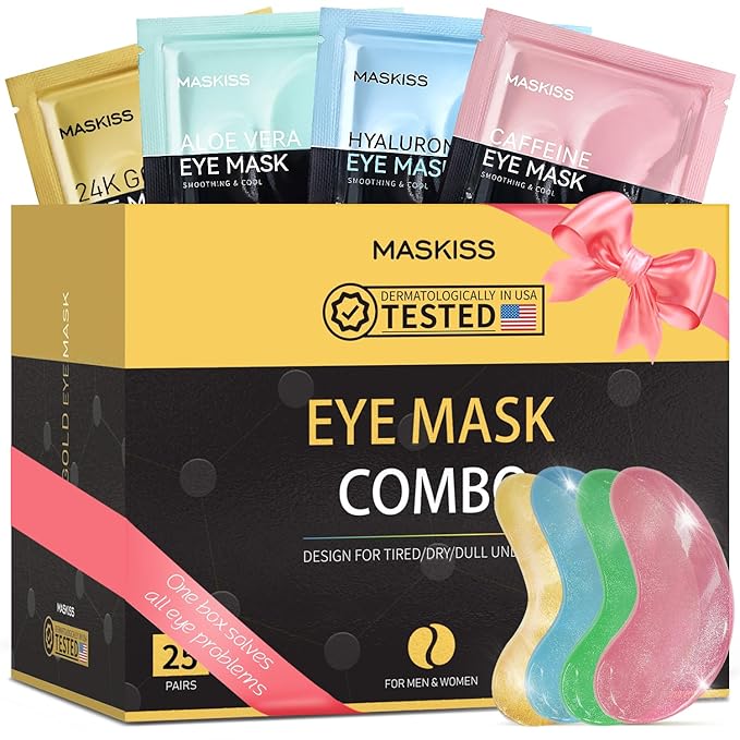 Under Eye Patches(25 Pairs), 24K Gold, Caffeine, Hyaluronic Acid, Aloe Vera Eye Masks for Dark Circles Puffy Eyes Undereye Bags, Eye Skin Care Gift Set for Bachelorette Party Favors - Bloomnest
