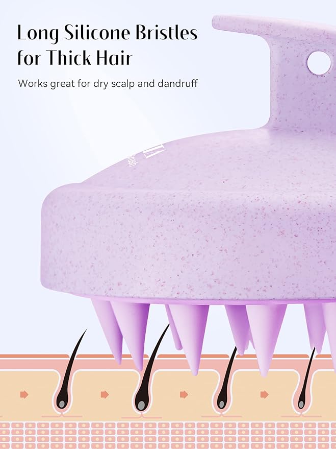 HEETA Scalp Massager Hair Growth, Soft Silicone Scalp Scrubber Shampoo Brush for Exfoliation, Dandruff Removal & Head Massage Stress Relax, Wet & Dry Use for Thick, Thin Hair Care, Wheat Straw Purple HEETA