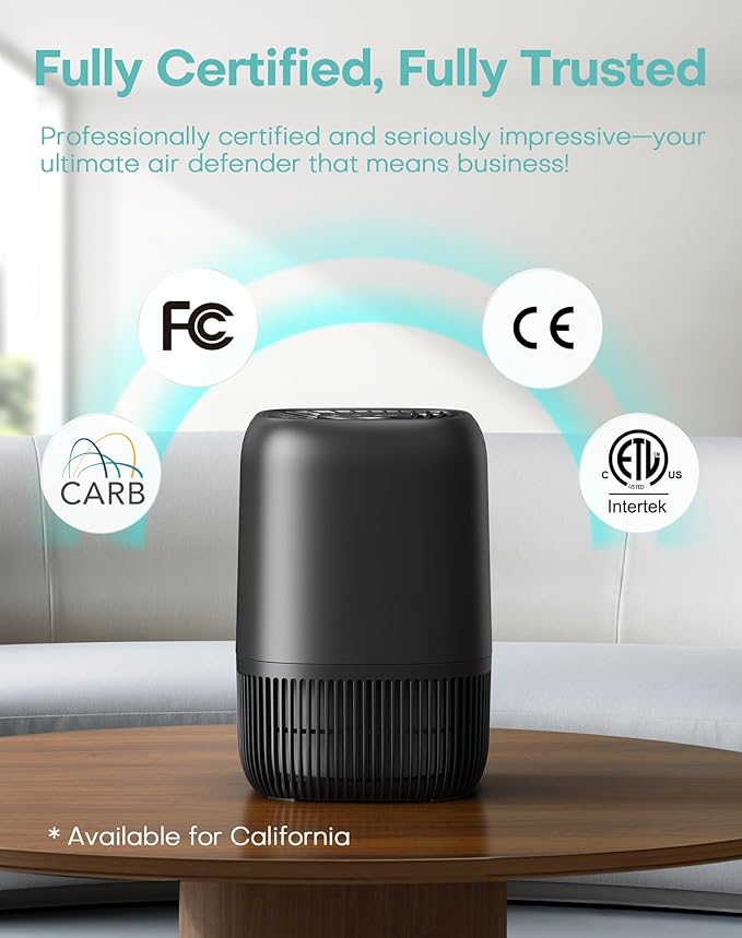 Air Purifiers for Office with H13 True HEPA Filter Up to 1076 Ft² for Pet Family, Pollen, Smoke, Compact Air Cleaner with 3 Speeds, Timer, Aroma Quiet, 360°Intake, for Home Bedroom, Black - Bloomnest