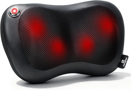 Zenopax Shiatsu Back and Neck Massager with Heat, 3D Deep Tissue Kneading, Cordless Rechargeable Electric Massage Pillow for Muscle Pain Relief, Use at Home, Car, Office, Gifts for Men Women