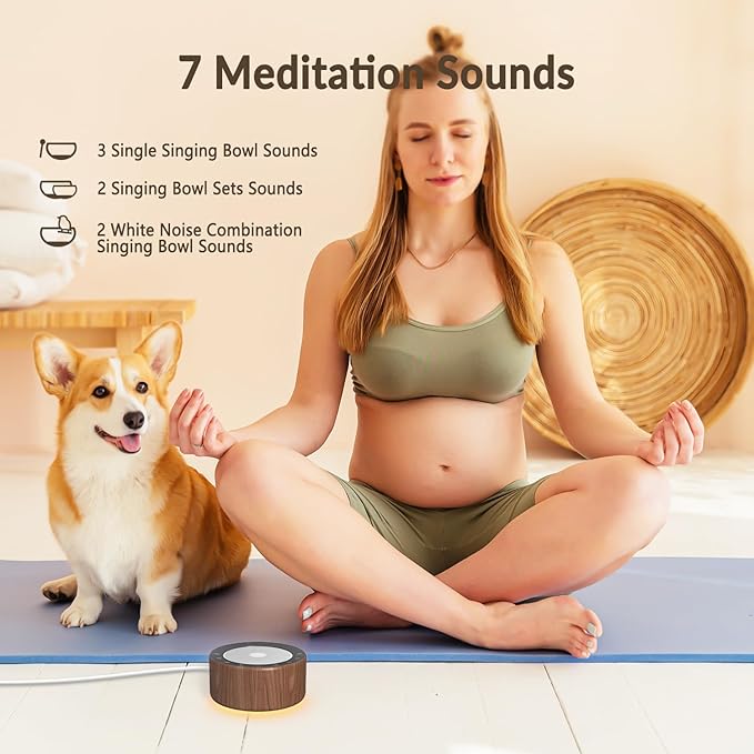 Tibetan Meditation Singing Bowl Machine - 7 Singing Bowls Sounds, Crystal Healing, Chakra Healing, Mindfulness and Stress Relief Timer and Memory Features for Women/Men - Bloomnest